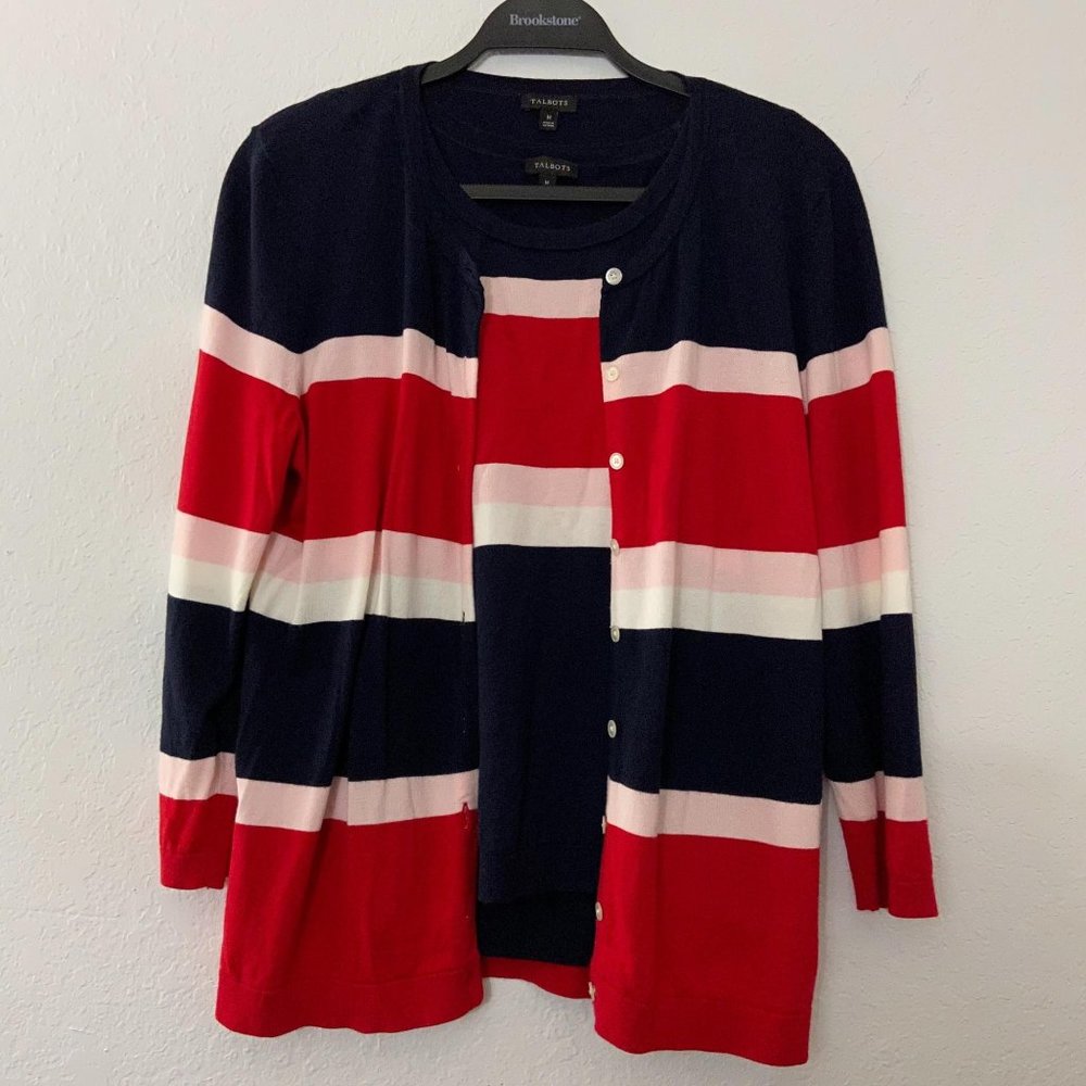 Talbot’s Cardigan Sweater Shell Red Blue Medium